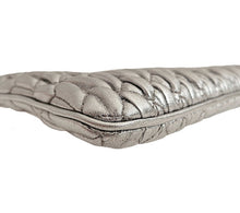 MIU MIU SILVER MATELASSE CRYSTAL STRAP LEATHER CLUTCH CROSSBODY BAG