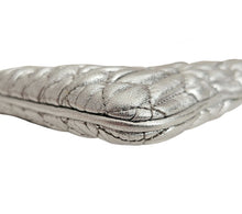 MIU MIU SILVER MATELASSE CRYSTAL STRAP LEATHER CLUTCH CROSSBODY BAG