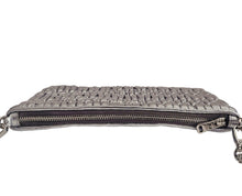 MIU MIU SILVER MATELASSE CRYSTAL STRAP LEATHER CLUTCH CROSSBODY BAG