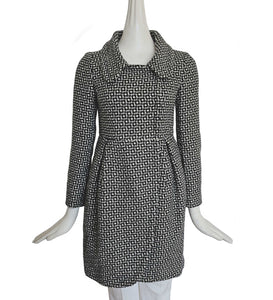 MIU MIU BLACK/WHITE SQUARE PRINT DOUBLE BREAST WOOL COAT (38)