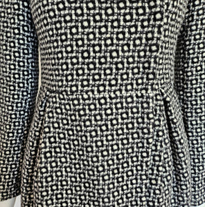 MIU MIU BLACK/WHITE SQUARE PRINT DOUBLE BREAST WOOL COAT (38)