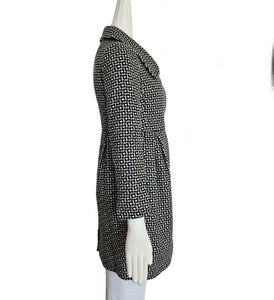 MIU MIU BLACK/WHITE SQUARE PRINT DOUBLE BREAST WOOL COAT (38)