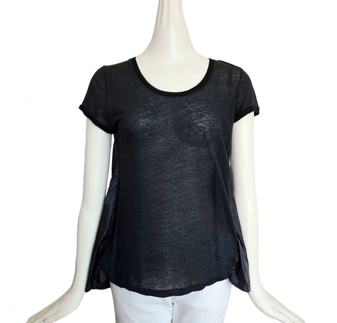 MONCLER BLACK SHORT SLEEVES NYLON BACK TOP (M)