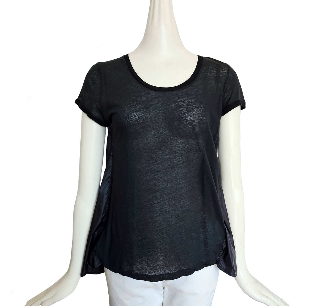 MONCLER BLACK SHORT SLEEVES NYLON BACK TOP (M)