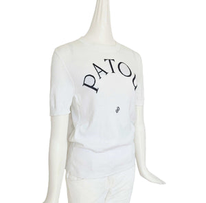 PATOU WHITE SHORT SLEEVES JACQUARD COTTON KNIT TOP (M)