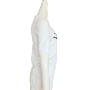 PATOU WHITE SHORT SLEEVES JACQUARD COTTON KNIT TOP (M)