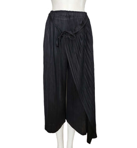 PLEATS PLEASE ISSEY MIYAKE BLACK WRAP FRONT PLEATED WIDE PANTS (3)