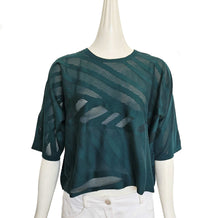 PLEATS PLEASE TEAL BLUE LASER CUT SHORT SLEEVES CROPPED TOP (ONE SIZE)