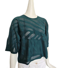 PLEATS PLEASE TEAL BLUE LASER CUT SHORT SLEEVES CROPPED TOP (ONE SIZE)