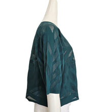PLEATS PLEASE TEAL BLUE LASER CUT SHORT SLEEVES CROPPED TOP (ONE SIZE)