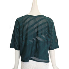 PLEATS PLEASE TEAL BLUE LASER CUT SHORT SLEEVES CROPPED TOP (ONE SIZE)