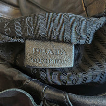 PRADA BLACK LEATHER VITELLINO MORDO RUFFLE SHOULDER BAG
