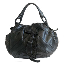 PRADA BLACK LEATHER VITELLINO MORDO RUFFLE SHOULDER BAG