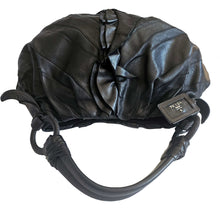 PRADA BLACK LEATHER VITELLINO MORDO RUFFLE SHOULDER BAG