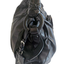PRADA BLACK LEATHER VITELLINO MORDO RUFFLE SHOULDER BAG
