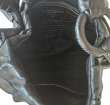PRADA BLACK LEATHER VITELLINO MORDO RUFFLE SHOULDER BAG