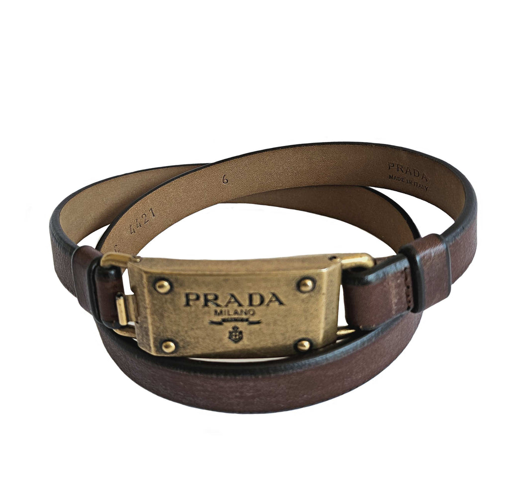 PRADA BROWN DISTRESSED LEATHER THIN BELT