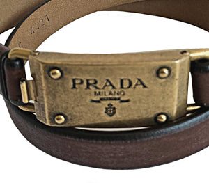 PRADA BROWN DISTRESSED LEATHER THIN BELT