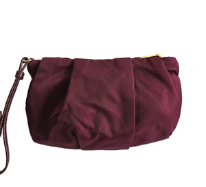 PRADA BURGUNDY TESSUTO WRISTLET CLUTCH