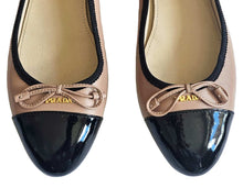 PRADA BLACK/BEIGE CALZATURE DONNA CAPTOE LEATHER BALLET FLATS (38.5)
