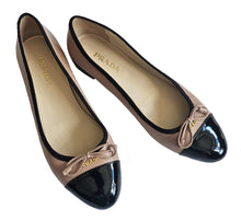 PRADA BLACK/BEIGE CALZATURE DONNA CAPTOE LEATHER BALLET FLATS (38.5)