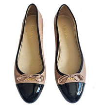 PRADA BLACK/BEIGE CALZATURE DONNA CAPTOE LEATHER BALLET FLATS (38.5)