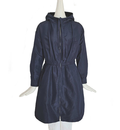 PRADA NAVY SILK HOODED COAT (40)