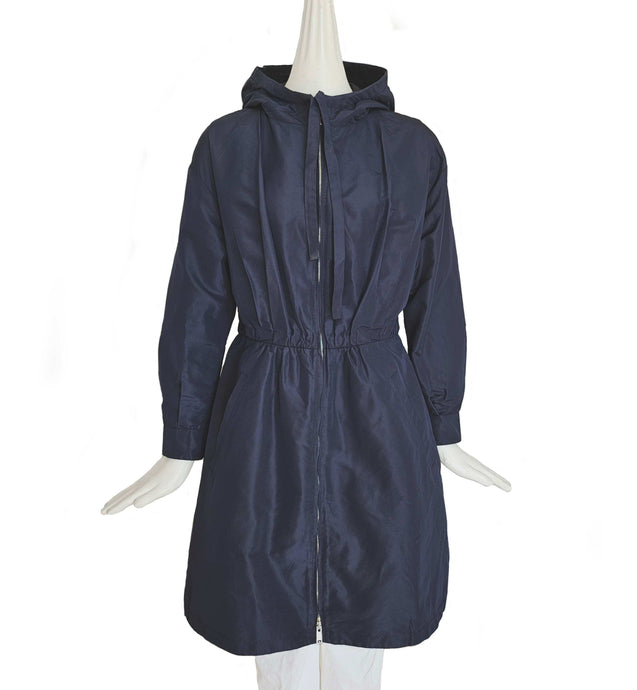 PRADA NAVY SILK HOODED COAT (40)