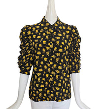 TOGA PULLA BLACK/YELLOW FLOWER PRINT PUFF SLEEVES BLOUSE (36)