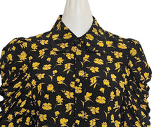 TOGA PULLA BLACK/YELLOW FLOWER PRINT PUFF SLEEVES BLOUSE (36)