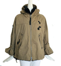 RED VALENTINO KHAKI EMBROIDERED HOODED UTILITY JACKET WITH FAUX FUR LINING (38)
