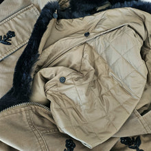 RED VALENTINO KHAKI EMBROIDERED HOODED UTILITY JACKET WITH FAUX FUR LINING (38)