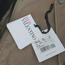 RED VALENTINO KHAKI EMBROIDERED HOODED UTILITY JACKET WITH FAUX FUR LINING (38)