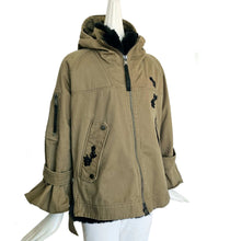 RED VALENTINO KHAKI EMBROIDERED HOODED UTILITY JACKET WITH FAUX FUR LINING (38)