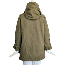 RED VALENTINO KHAKI EMBROIDERED HOODED UTILITY JACKET WITH FAUX FUR LINING (38)