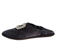 ROGER VIVIER GRAY VIV STRASS SUEDE BUCKLE FOLD DOWN MULES (39)