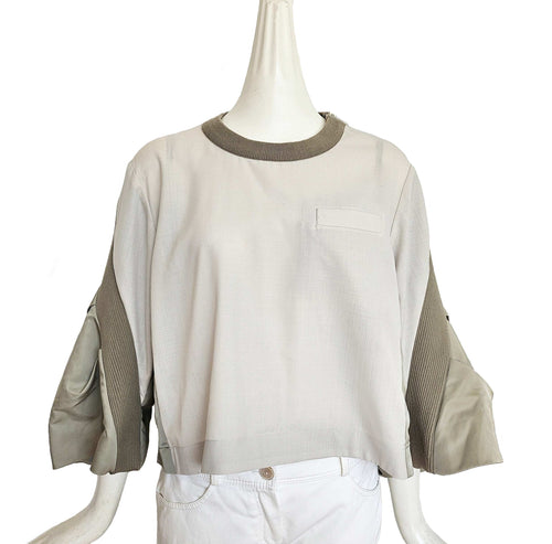 SACAI KHAKI NYLON/COTTON FLARE TOP (1)