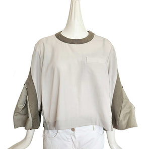 SACAI KHAKI NYLON/COTTON FLARE TOP (1)