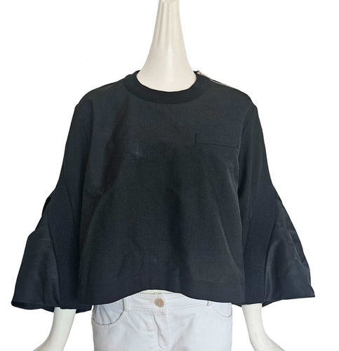 SACAI BLACK NYLON/COTTON FLARE TOP (2)