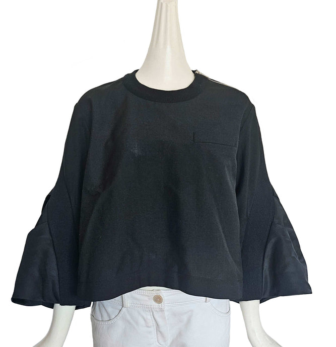 SACAI BLACK NYLON/COTTON FLARE TOP (2)