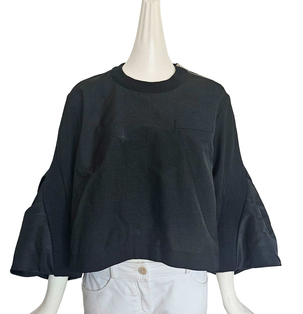 SACAI BLACK NYLON/COTTON FLARE TOP (2)