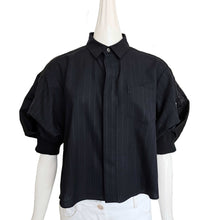 SACAI 2024 BLACK PINSTRIPED CROPPED SHIRT (1)