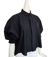 SACAI 2024 BLACK PINSTRIPED CROPPED SHIRT (1)