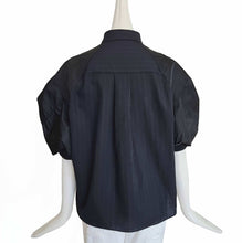 SACAI 2024 BLACK PINSTRIPED CROPPED SHIRT (1)