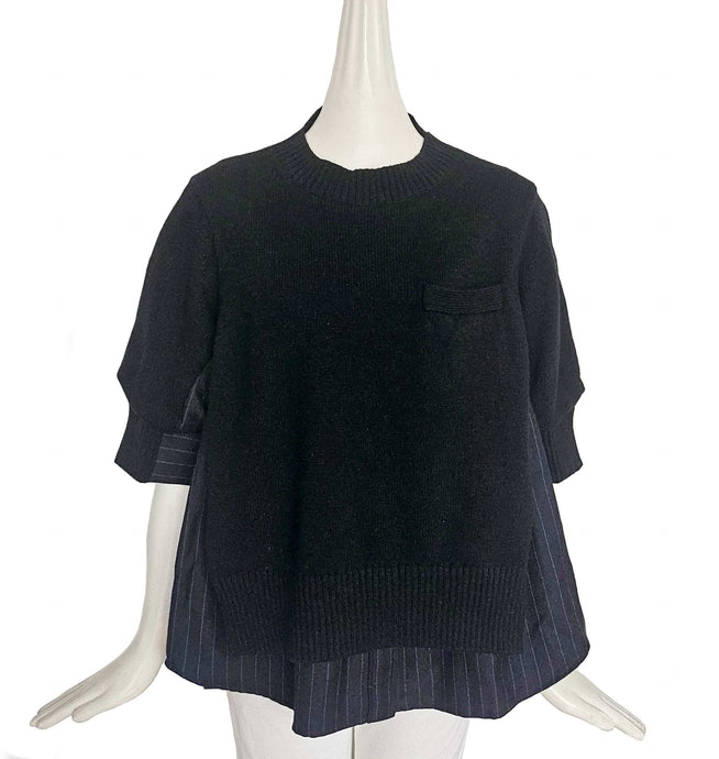 SACAI BLACK/CHARCOAL STRIPED KNIT SWEATER FRONT TOP (3)