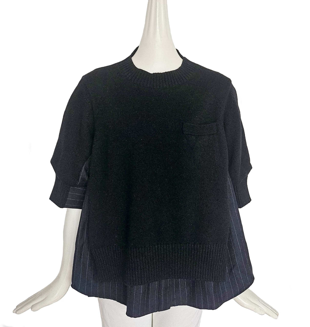 SACAI BLACK/CHARCOAL STRIPED KNIT SWEATER FRONT TOP (3)