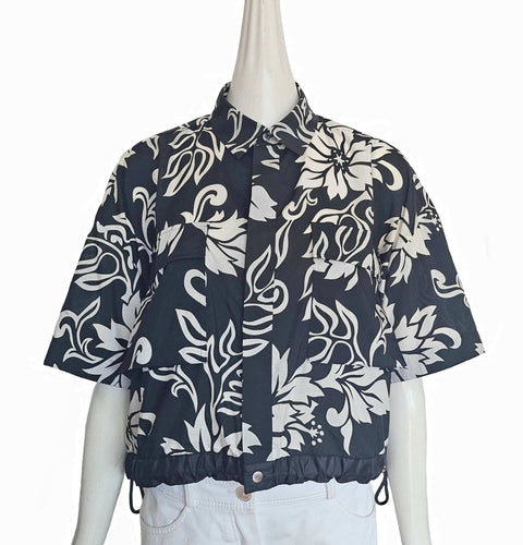 SACAI BLACK/OFF WHITE FLORAL PRINT BOXY SHIRT (3)