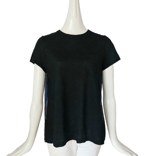 SACAI BLACK SHEER FLORAL PLEATED BACK TEE (3)
