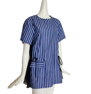 SACAI BLUE/WHITE STRIPED BLOUSE WITH SHEER BACK (1)