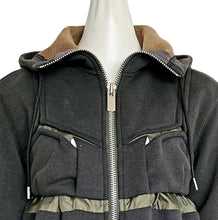 SACAI CHARCOAL GRAY CONTRAST PANEL ZIP FRONT HOODIE (1)